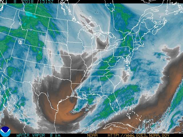 GOES 8 Eastern US SECTOR Water Vapor Image