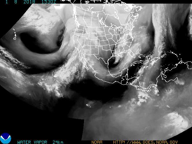 Image of water vapor across north america