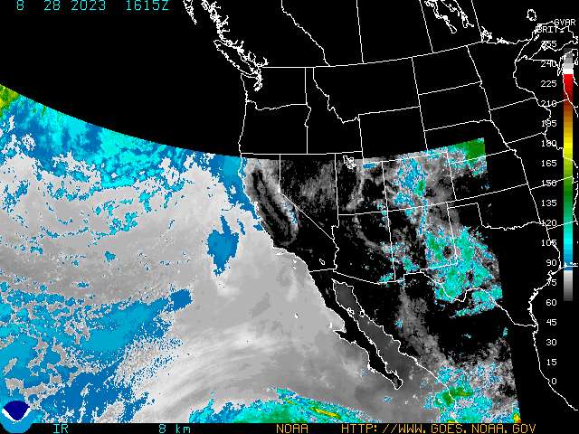 Infrared image of cloud patterns in western north america