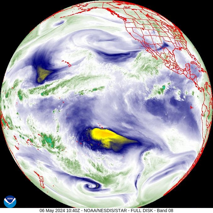 GOES satellite image of the Earth in the water vapor band
